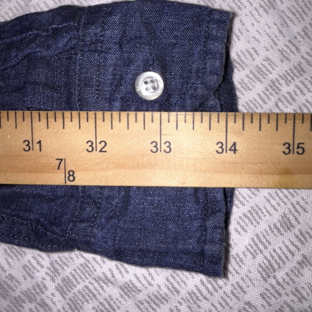 Banana Republic Mens L 100% Linen Slim Fit Denim Blue Button Down Shirt - Picture 6 of 8